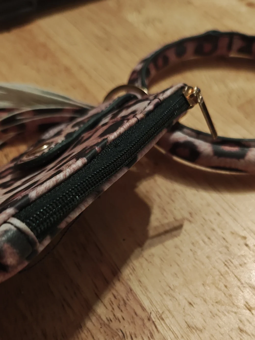 Leopard Print Wristlet Card Holder Keychain - Pink